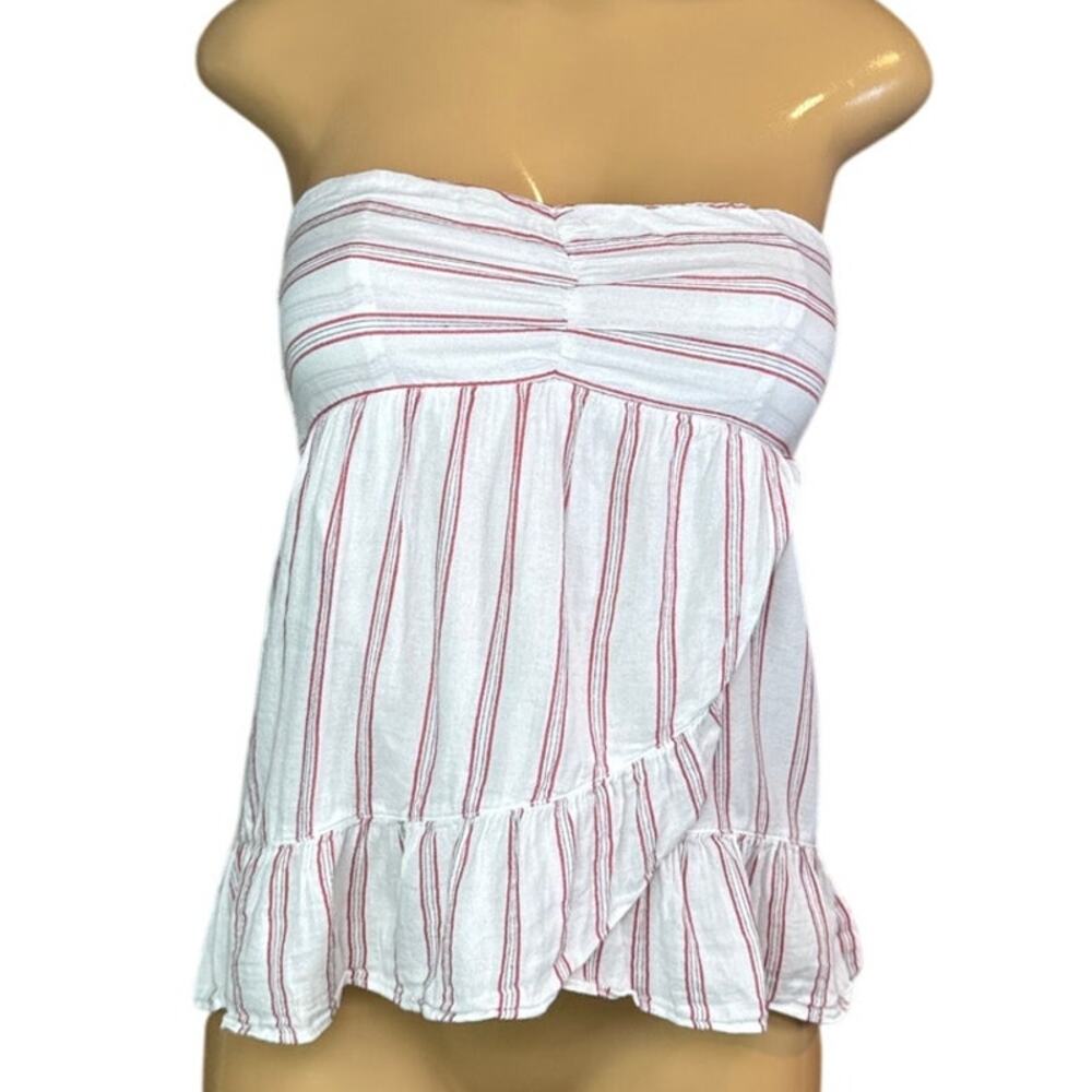 American Eagle White Red Striped Strapless Tube Top Size Small